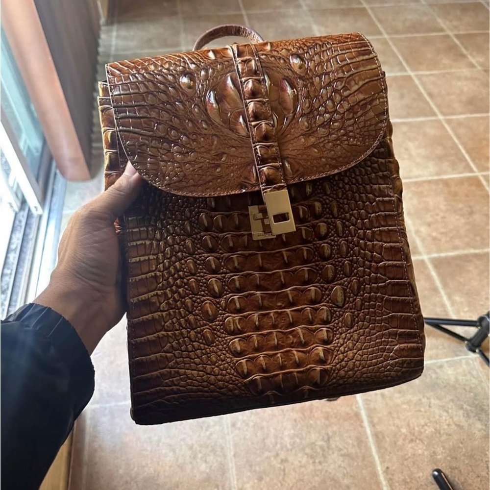 Luxury Brown Crocodile Leather Backpack